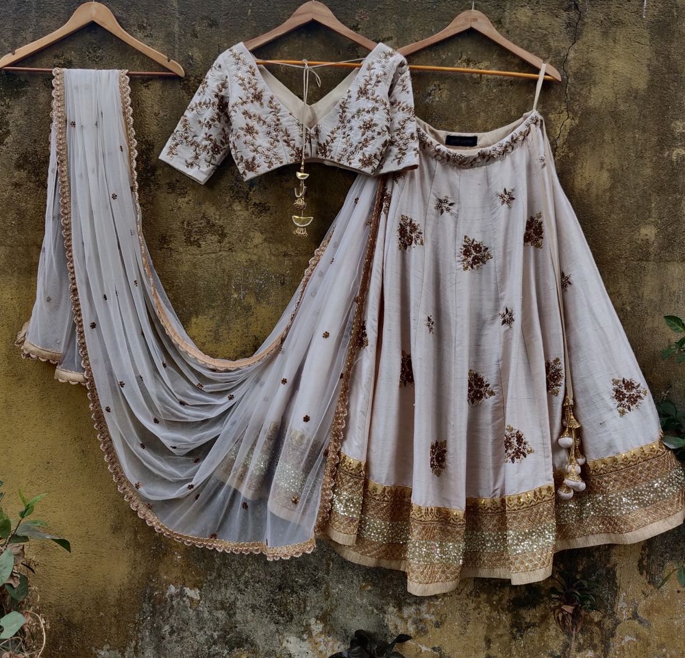 Ivory Bridal Lehenga Set with Antique Work - Fashion Brand & Designer Priti Sahni 2