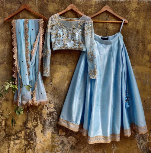 Aqua Blue Mirror Work Lehenga Bridesmaids