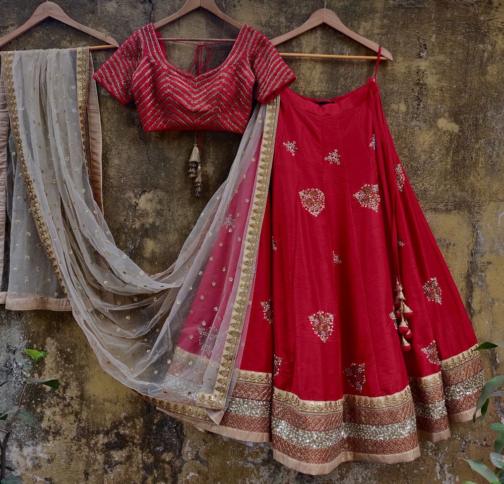Red Pure Silk Heavy Zardosi Work Lehenga Choli - Bridal Wear, Made To Order  Designer Collection