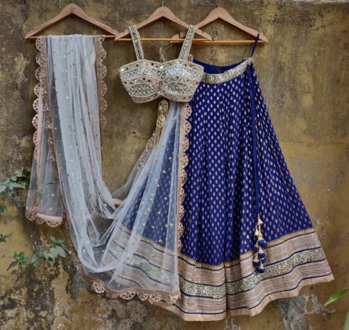 Midnight Blue Mirror Bustier Lehenga Bridesmaids