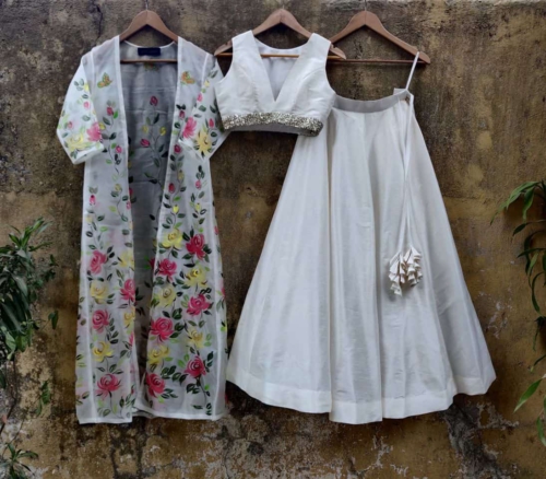 Ivory Lehenga with Hand Painted Jacket Lehengas