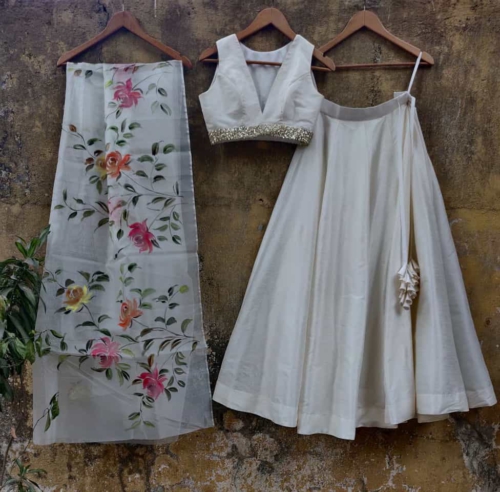 Ivory Lehenga with Hand Painted Dupatta Lehengas