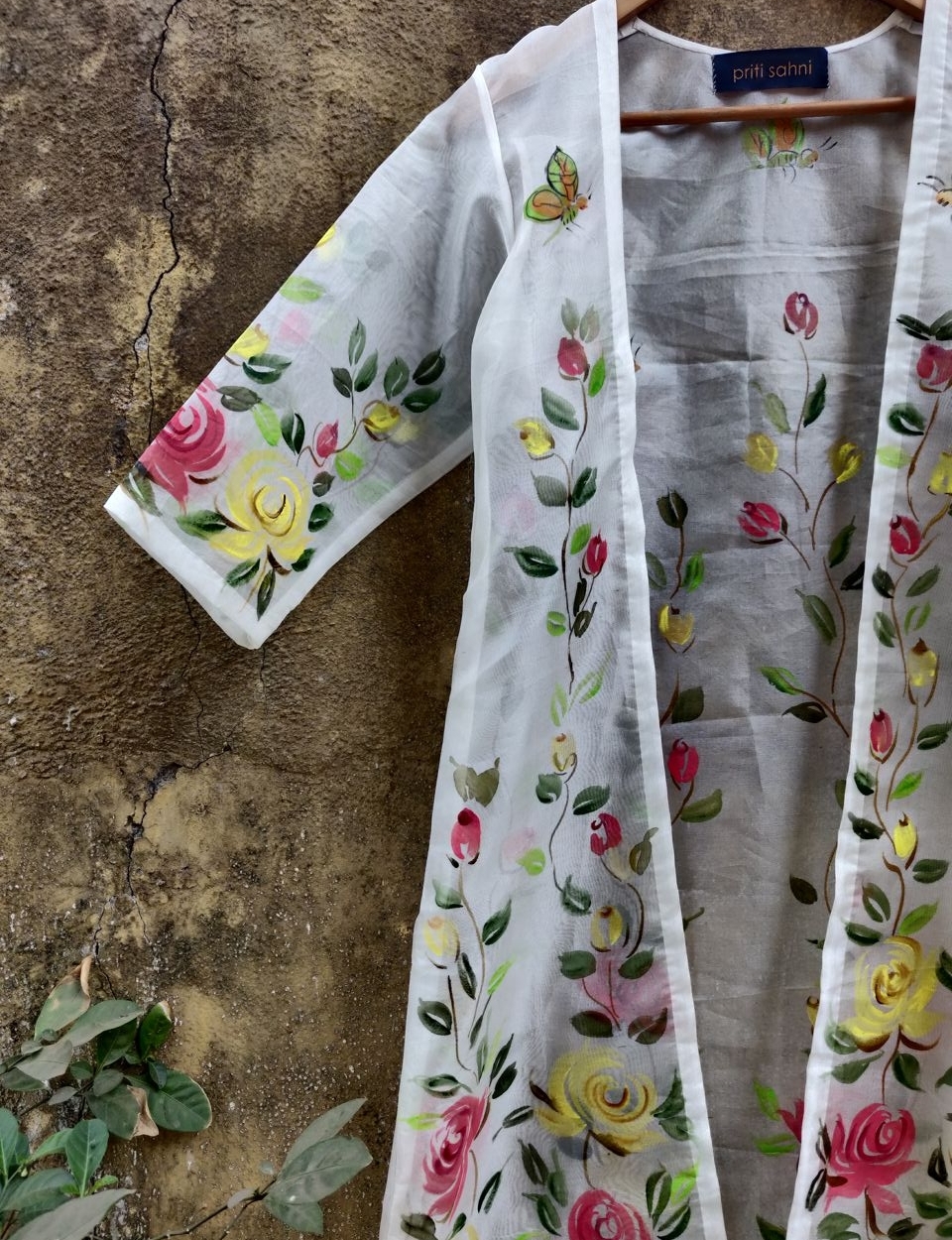 Ivory Palazzo with Hand Painted Long Jacket - Fashion Brand & Designer Priti Sahni 6