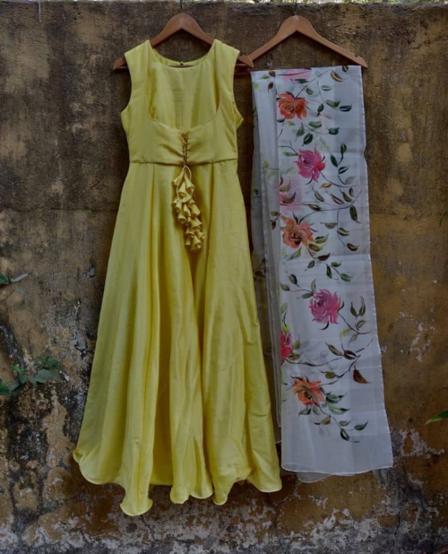 Lemon Anarkali with Hand Painted Dupatta Anarkali And Suits