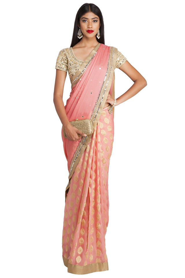 Blush Pink Half and Half Saree - Fashion Brand & Designer Priti Sahni