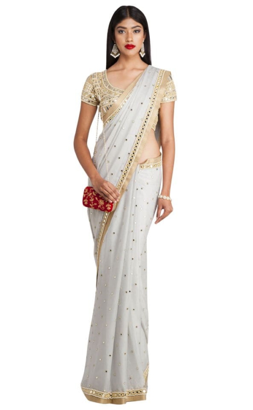 Grey Shimmer Georgette Saree Sarees