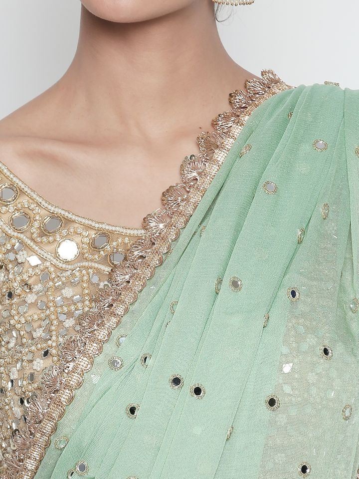 Mint Green Shimmer Saree - Fashion Brand & Designer Priti Sahni 2