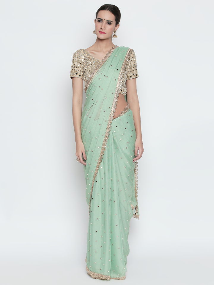 Mint Green Shimmer Saree - Fashion Brand & Designer Priti Sahni 7