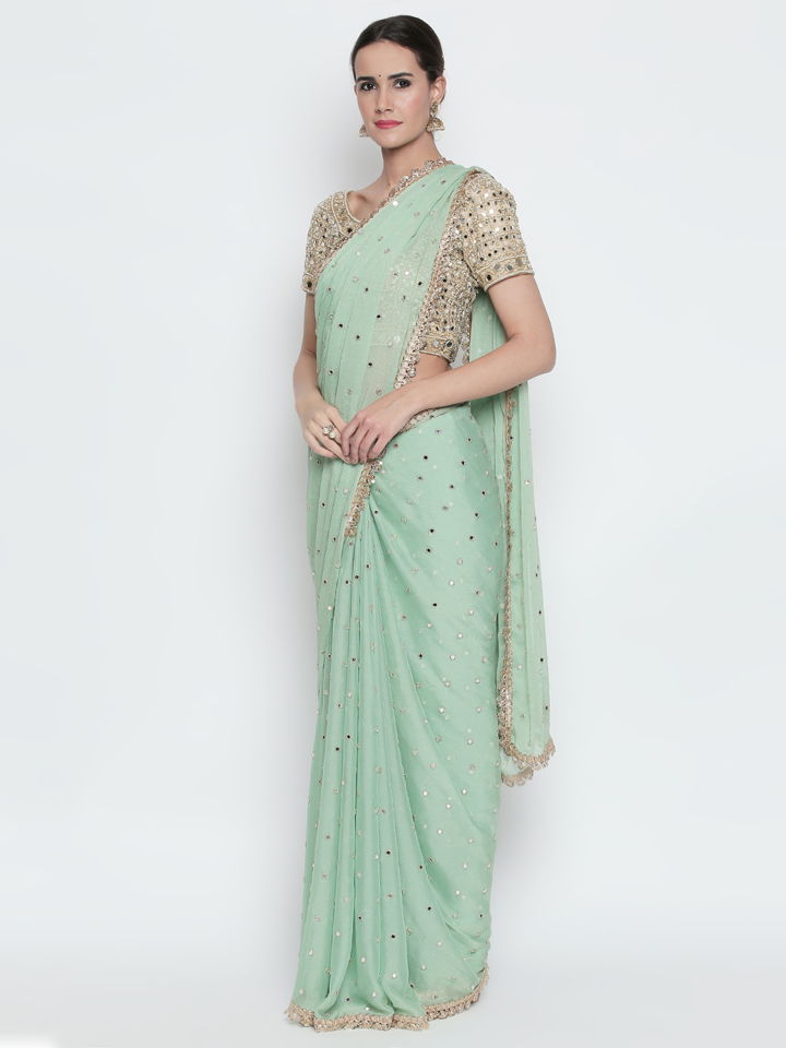 Mint Green Shimmer Saree - Fashion Brand & Designer Priti Sahni 6
