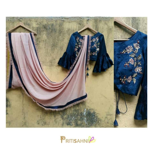 Nude Pink Ruffle Saree Sarees