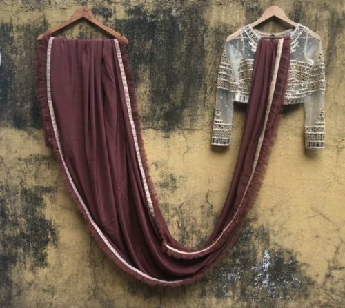 Chocolate Crepe Saree Sarees