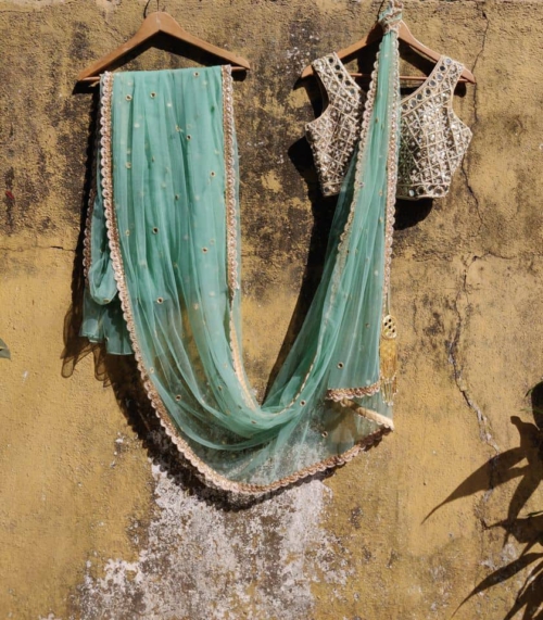 Teal Net Saree btco