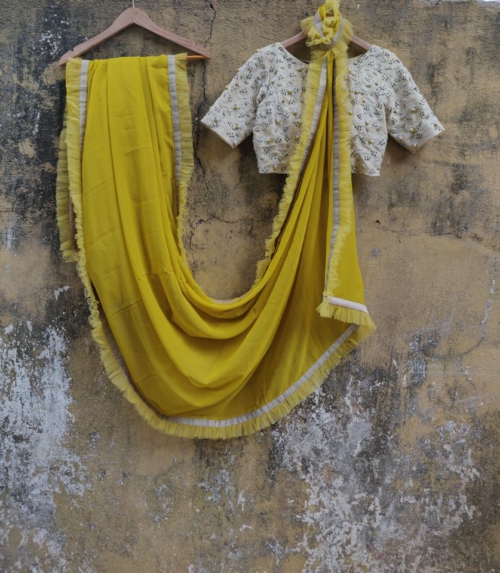 Mustard Ruffle Saree Sarees