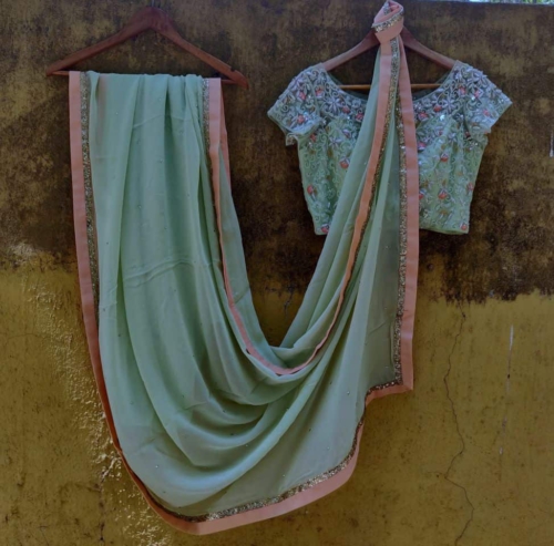 Sap Green Georgette Saree Sarees