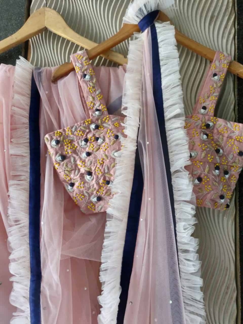 Nude Pink Net Saree Sarees