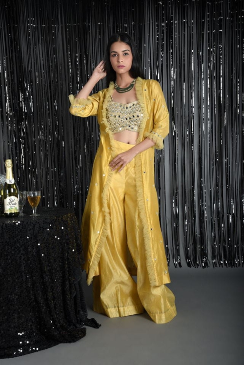 Mustard Palazzo with Bustier and Jacket Indo-Western