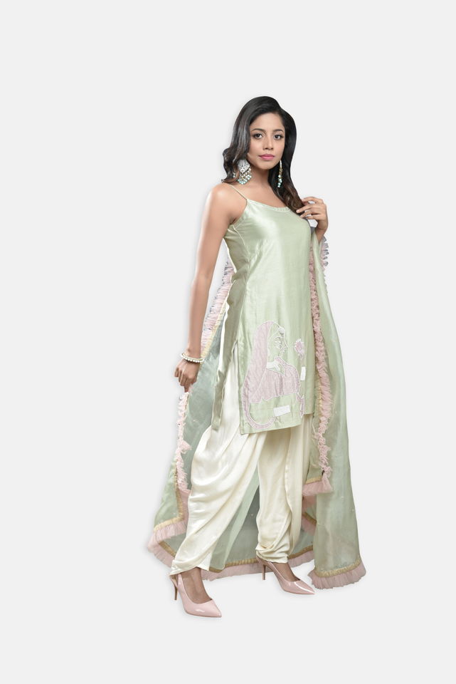 Apple Green Chanderi Slip Kurti Set - Fashion Brand & Designer Priti Sahni 2