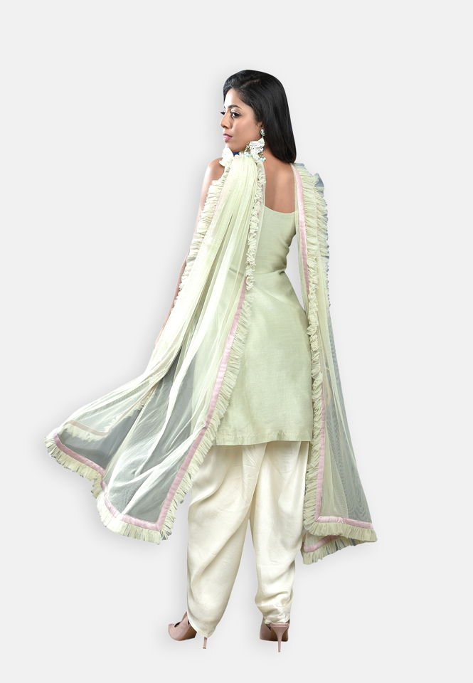 Apple Green Chanderi Slip Kurti Set - Fashion Brand & Designer Priti Sahni 4