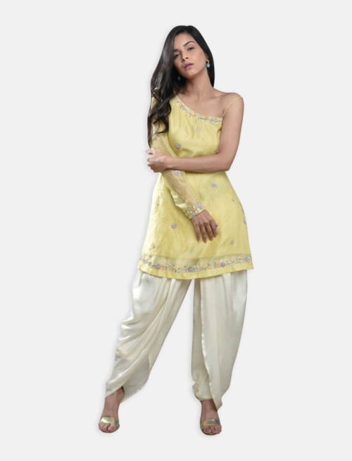 Lemon Yellow Organza Kurti Set Anarkali And Suits