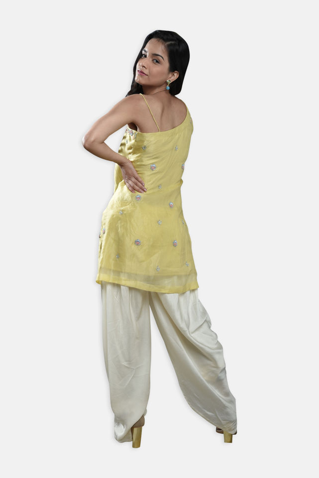 Lemon Yellow Organza Kurti Set - Fashion Brand & Designer Priti Sahni 2