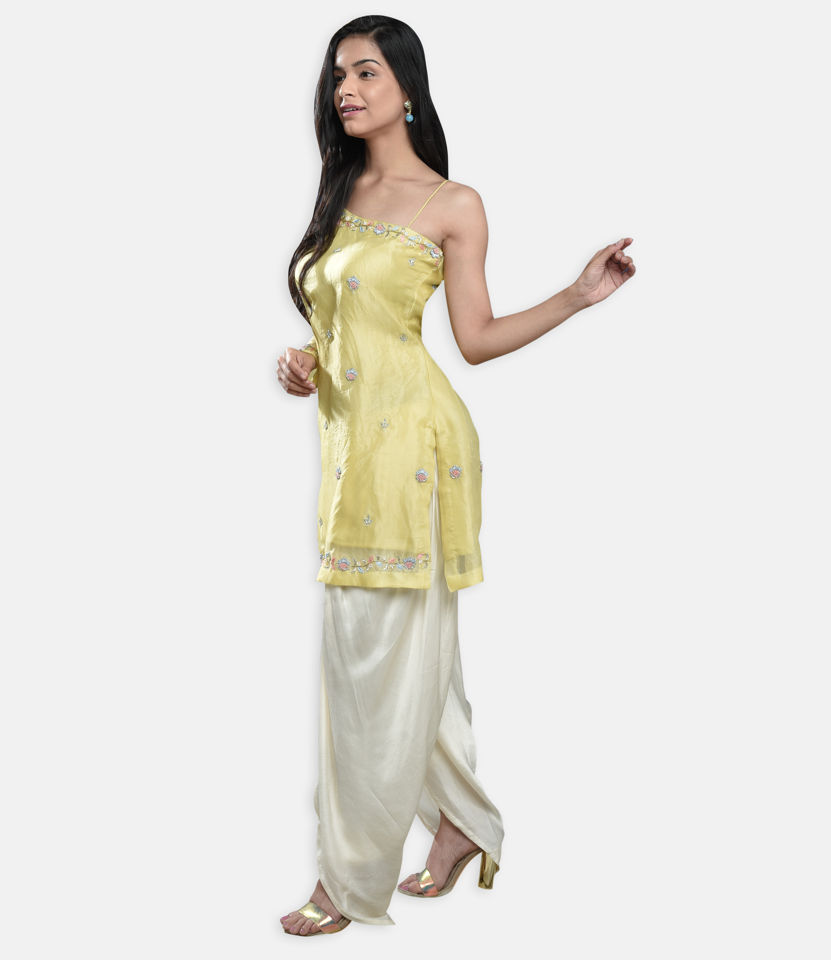 Lemon Yellow Organza Kurti Set - Fashion Brand & Designer Priti Sahni 3