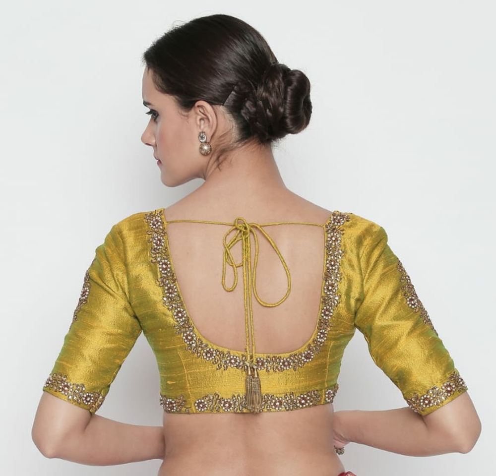Olive Raw Silk Blouse with Kundan Work Blouses 2