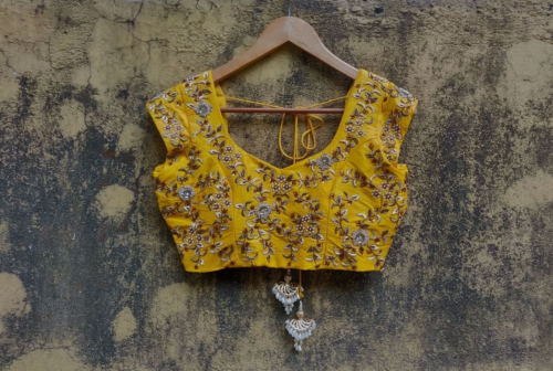 Yellow Raw Silk Zarodozi Work Blouse Blouses