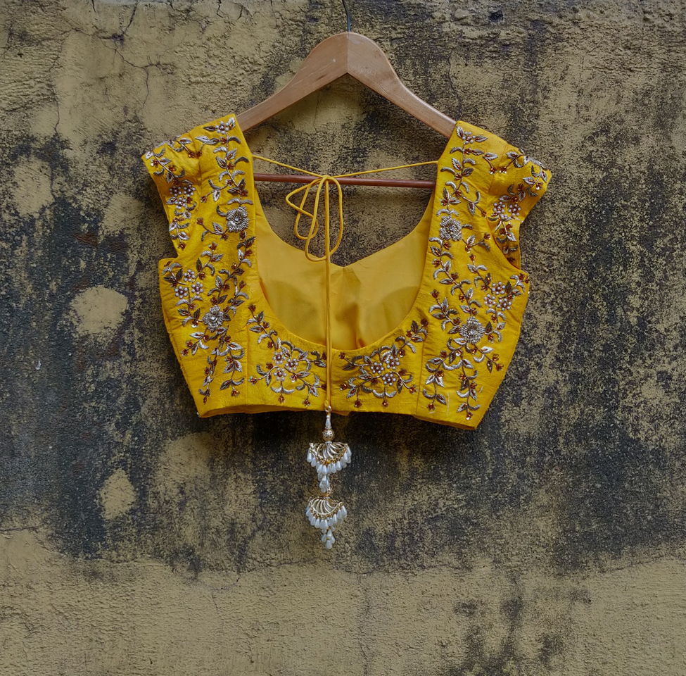 Yellow Raw Silk Zarodozi Work Blouse - Priti Sahni