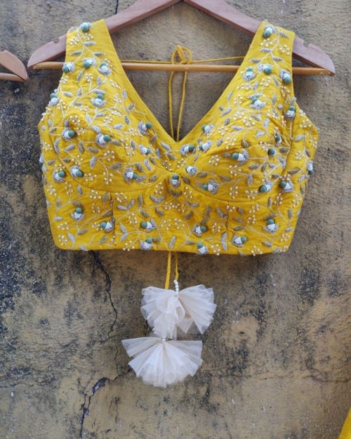 Yellow Potliwork Blouse - Fashion Brand & Designer Priti Sahni