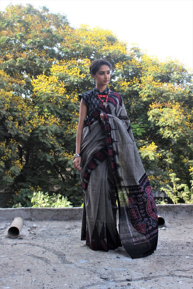 Grey Cotton Saree - Fashion Brand & Designer Priti Sahni