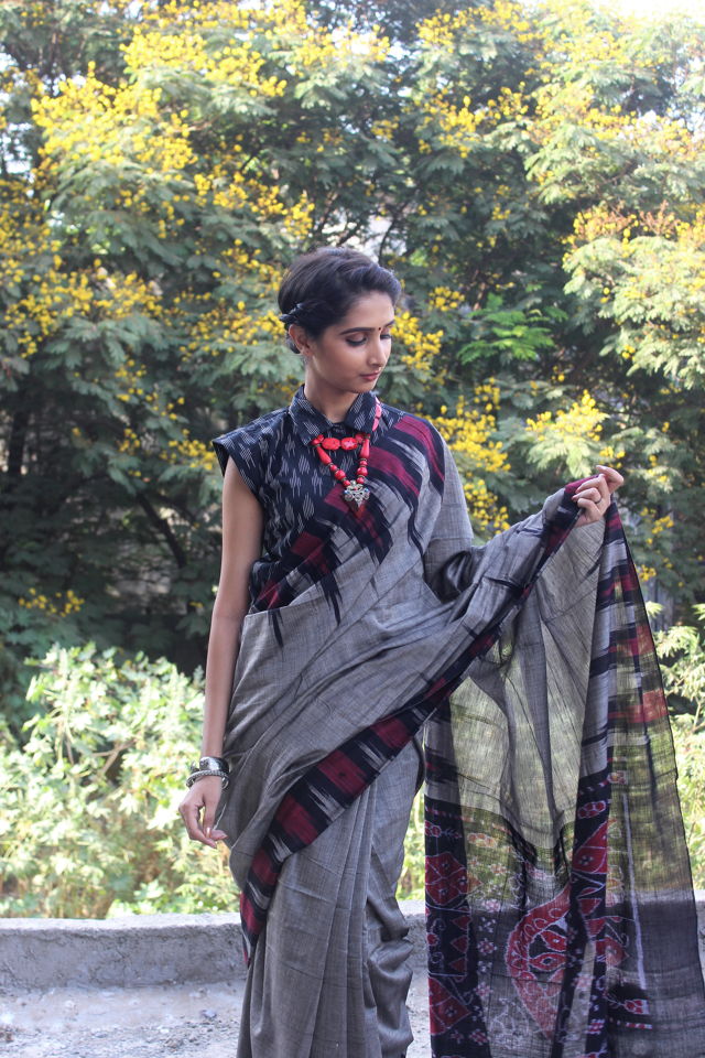 Grey Cotton Saree - Fashion Brand & Designer Priti Sahni 2