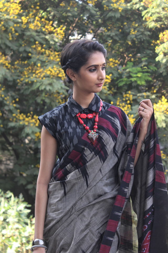 Grey Cotton Saree - Fashion Brand & Designer Priti Sahni 4