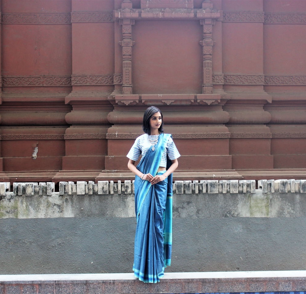 Sky Blue Tusser Silk Saree Amota : Handwoven Clothing 6