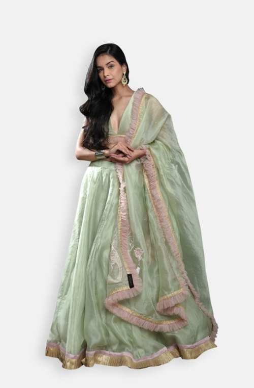 Apple Green Organza Lehenga Set Lehengas