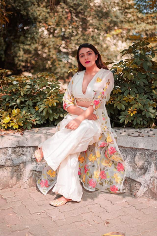 Ivory Palazzo with Hand Painted Long Jacket Indo-Western