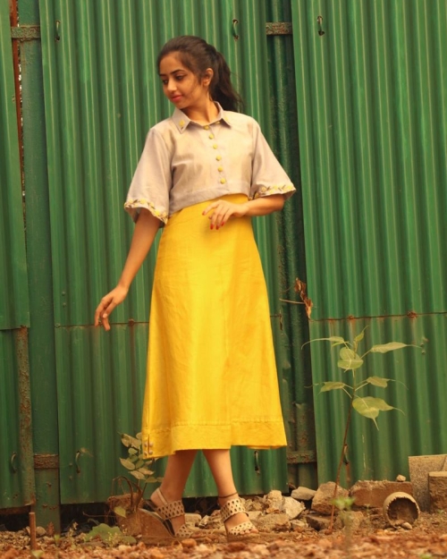 Yellow and Grey Dress - Fashion Brand & Designer Priti Sahni