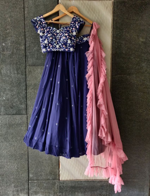 Midnight Blue Georgette Stone Work Lehenga Lehengas