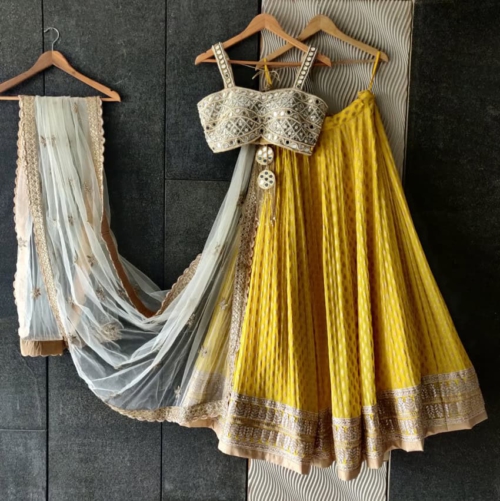 Yellow Mirror Bustier Lehenga Lehengas
