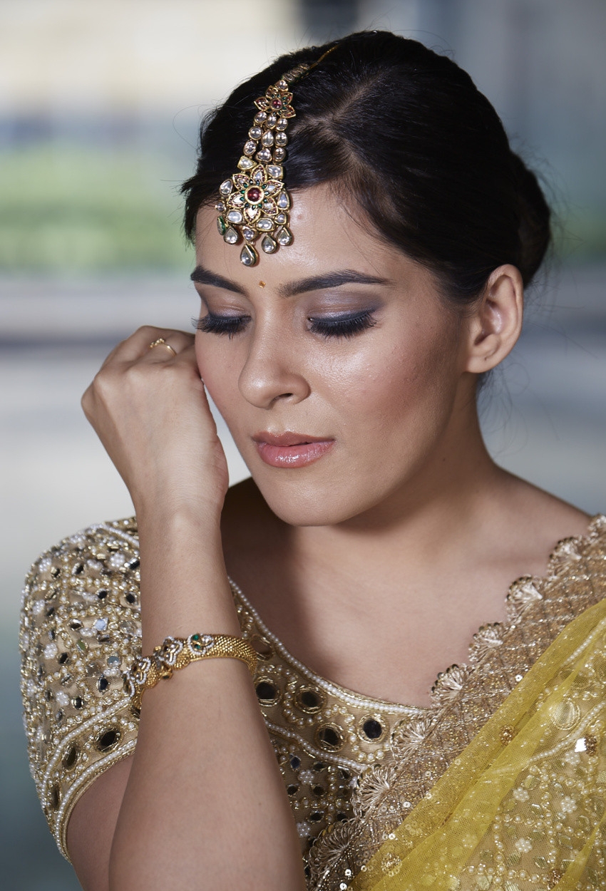 Mustard Net Saree with Red Mirror Blouse - Fashion Brand & Designer Priti Sahni 3