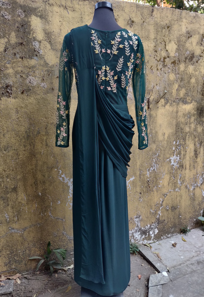 Deep Green Saree Gown - Fashion Brand & Designer Priti Sahni 5