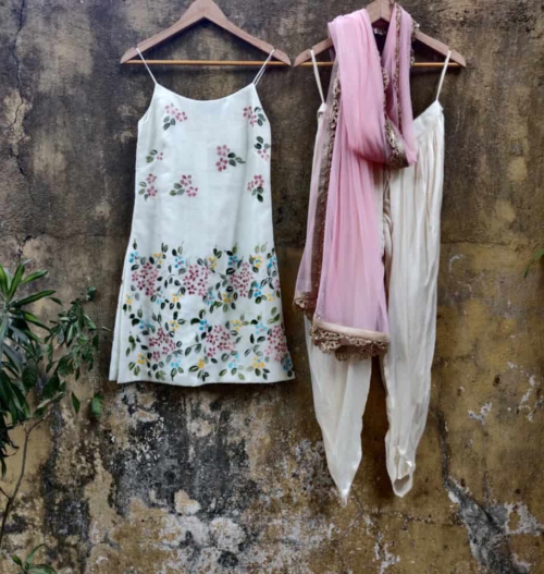 Ivory Hand Painted Slip Kurta Anarkali And Suits