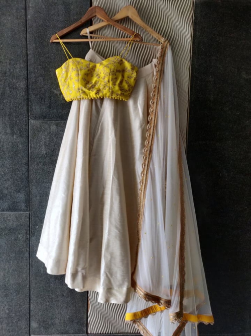Ivory and Yellow Bustier Lehenga Lehengas