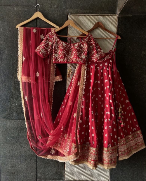 Red Bridal Paisley Work Lehenga Bridal Couture