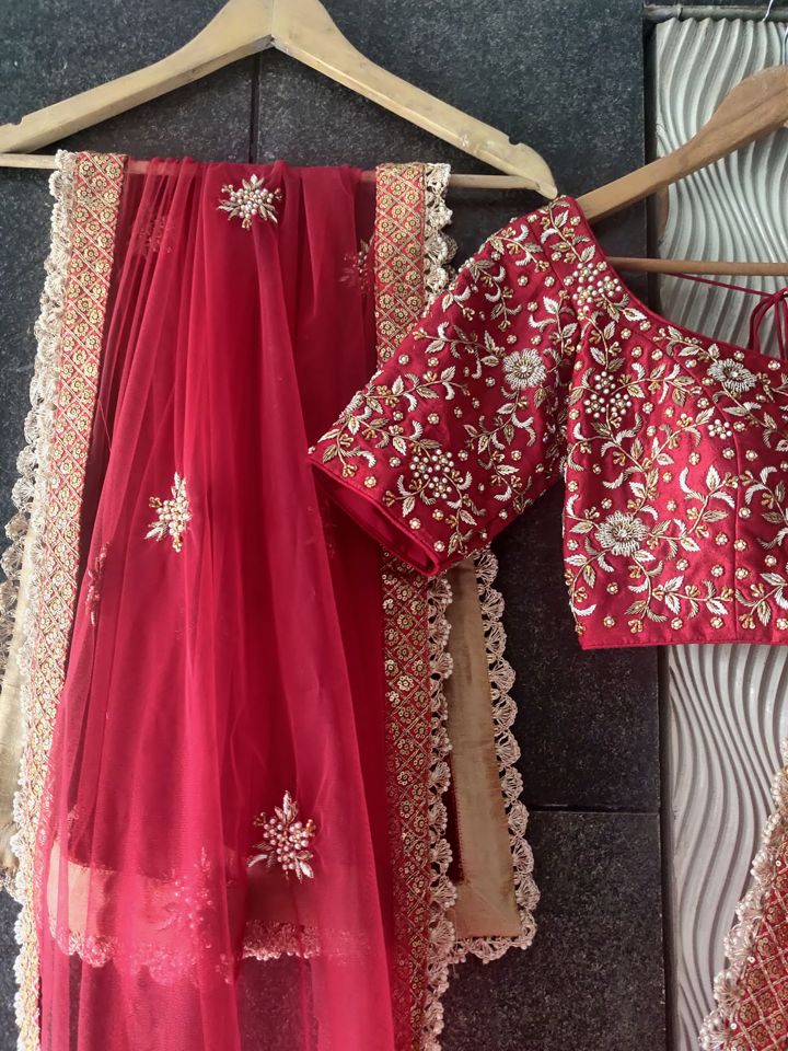 Red Bridal Paisley Work Lehenga - Fashion Brand & Designer Priti Sahni 2