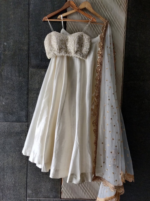 Ivory Thread Work Bustier and Lehenga Set Lehengas