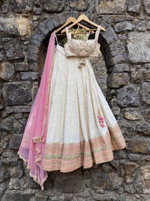 Ivory Lucknowi Lehenga Set Lehengas