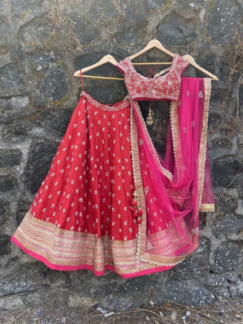 Red and Pink Bridal Lehenga Set Bridal Couture