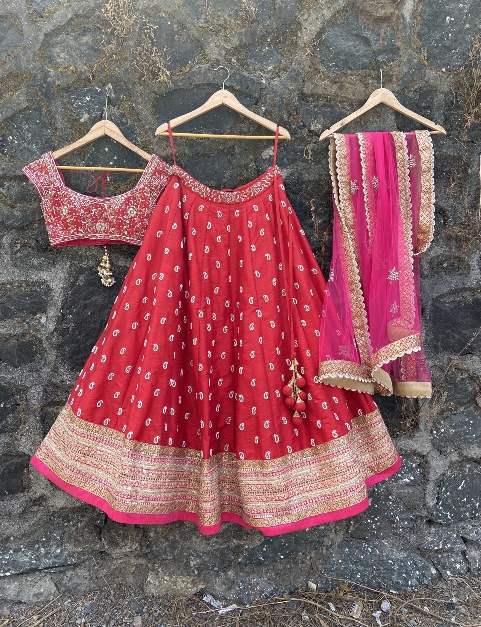 Red and Pink Bridal Lehenga Set - Fashion Brand & Designer Priti Sahni 6