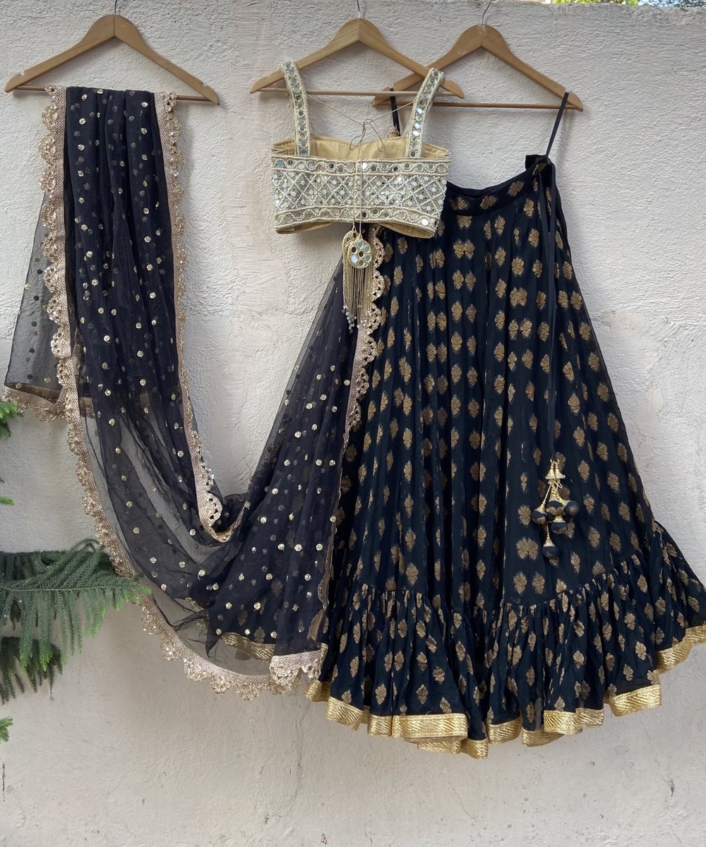 Black Ruffle Lehenga Set with Mirror Blouse 20% Off Sale 2