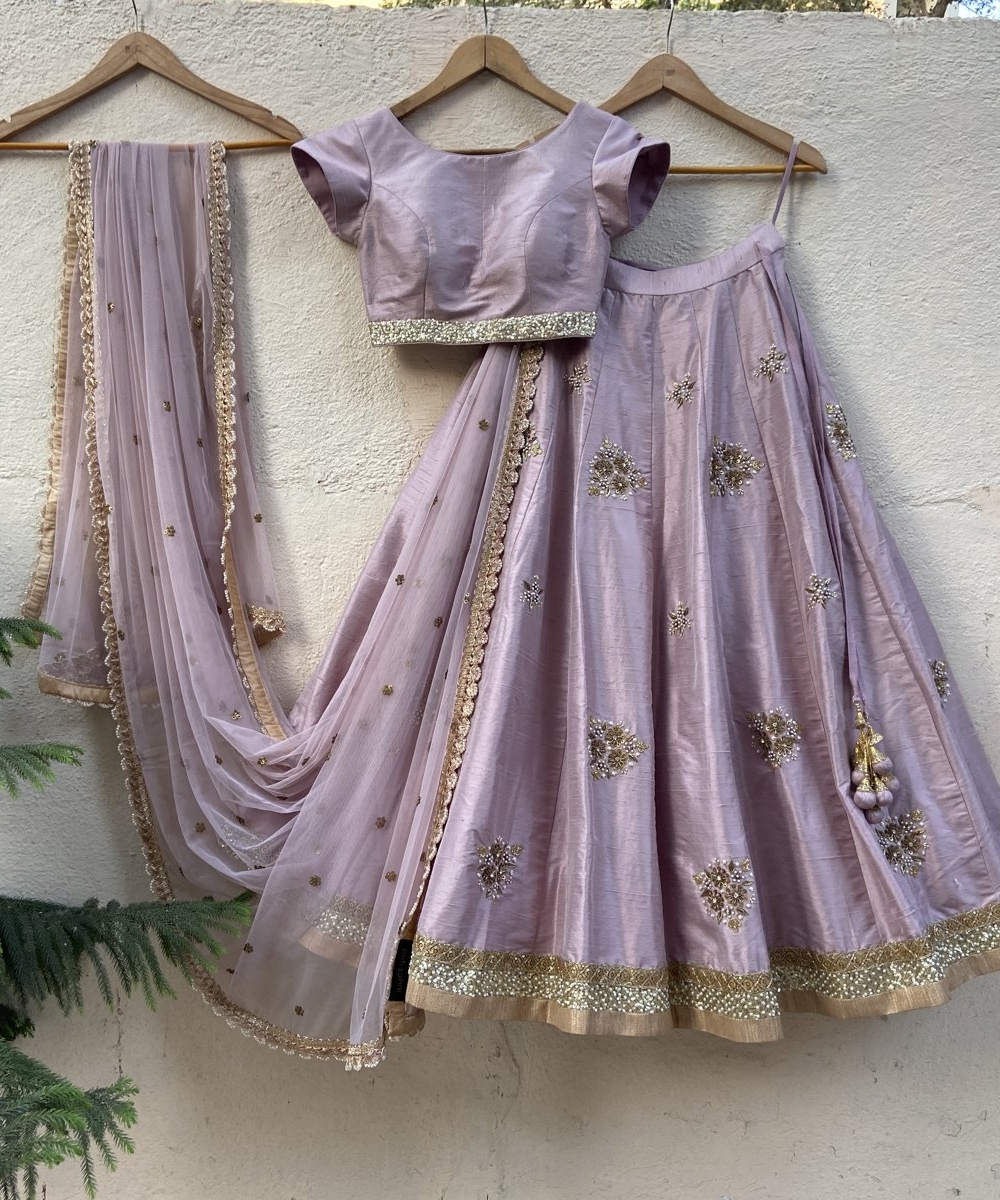 Lavender Raw Silk Lehenga Set - Fashion Brand & Designer Priti Sahni